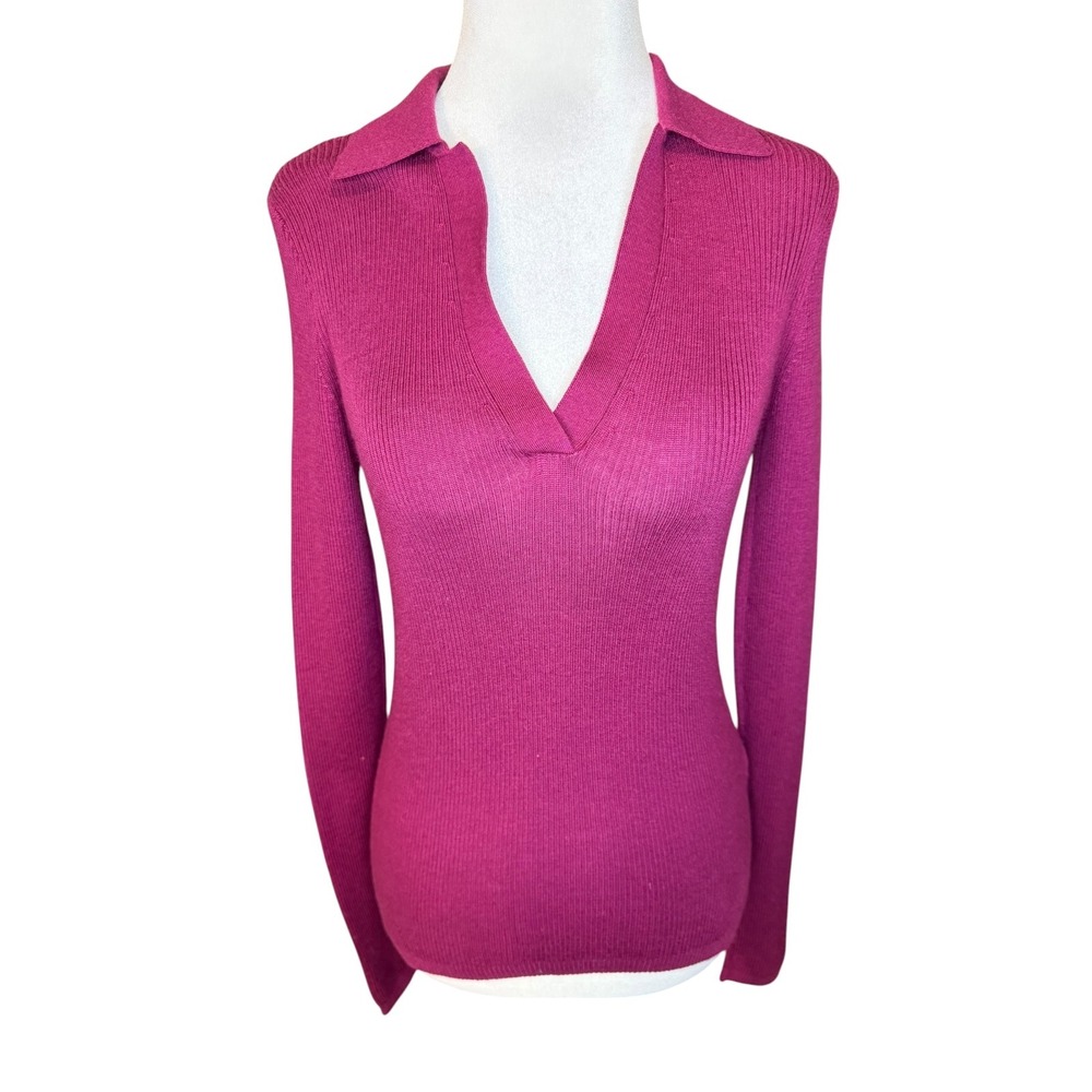 Madewell Johnny-Collar Sweater in Merino-Silk Blend Autumn Fuchsia Small NEW